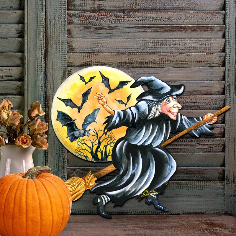 Deals Halloween Wall Door Hanging Witch Figurine Bat Cat Pumpkin Decor Lot of 4 Wooden